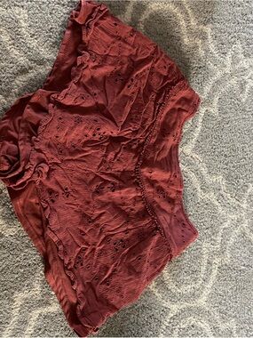 American Eagle Outfitters Rust Eyelet Smocked Crop Top